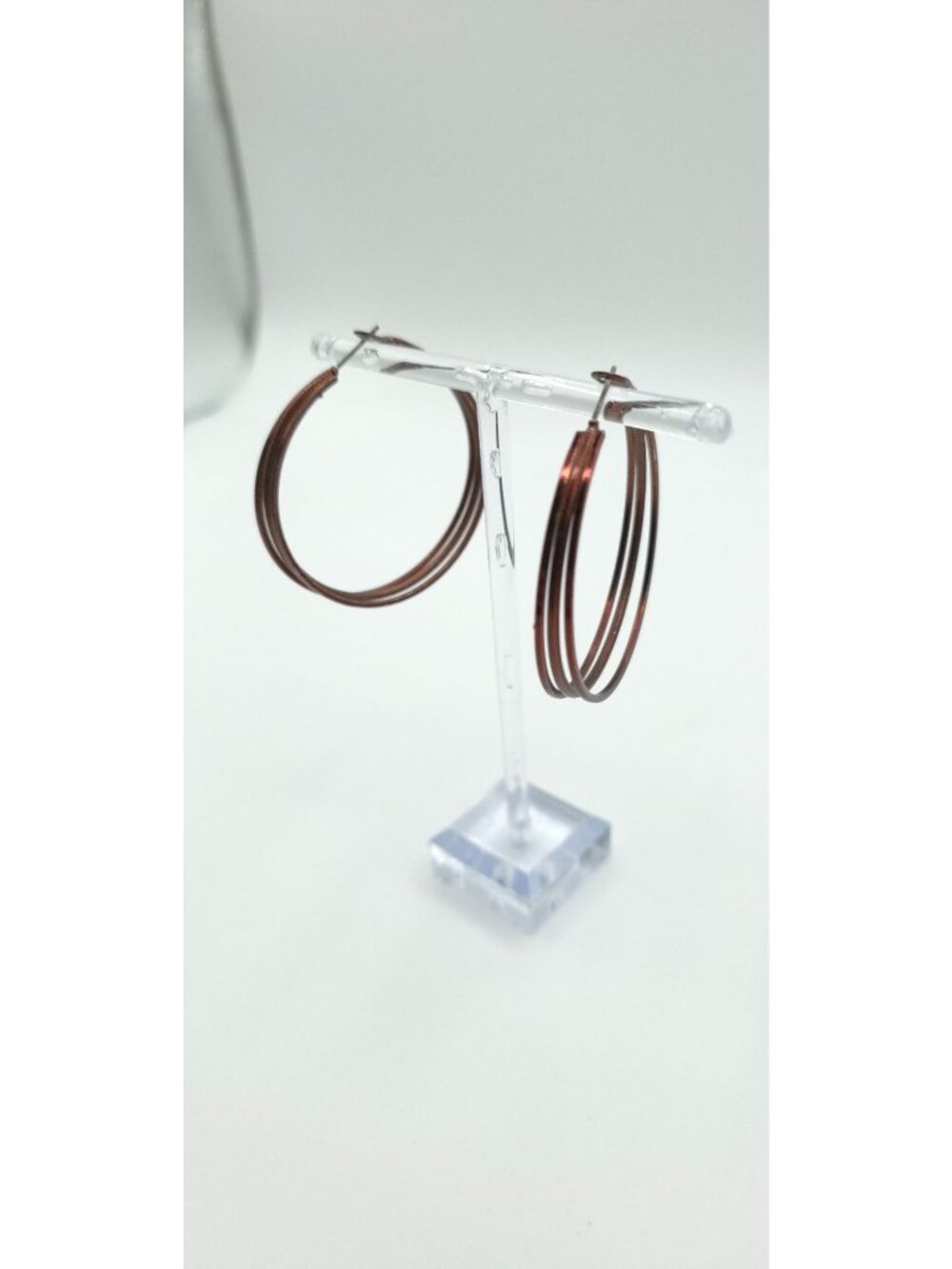 Vintage Copper-Tone Textured Hoop Earrings Lightweight Statement Jewelry - Picture 3 of 6
